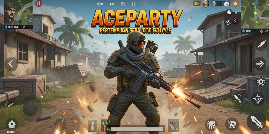 Tampilan mendebarkan gameplay ACEPARTY dalam pertarungan Battle Royale.