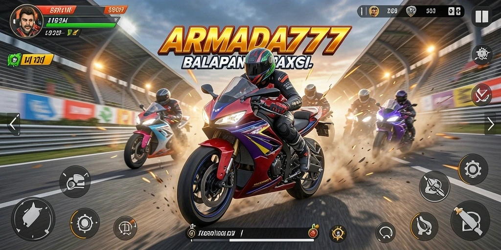 Tangkapan layar <strong>ARMADA777</strong> menampilkan aksi balapan motor yang mendebarkan dan cepat.