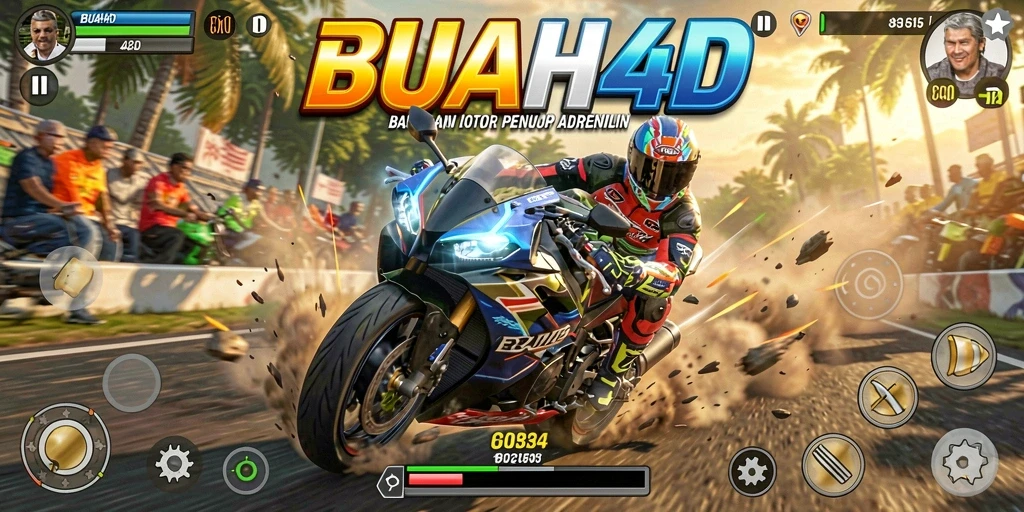 Screenshot BUAH4D menunjukkan balapan motor yang seru dan cepat.
