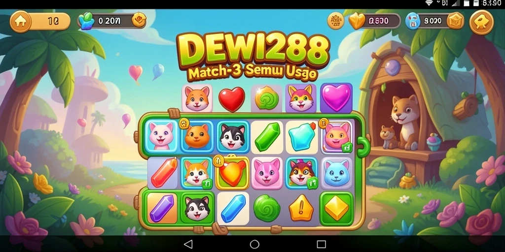 Tampilan gameplay seru dari DEWI288 yang menampilkan aksi Match-3.