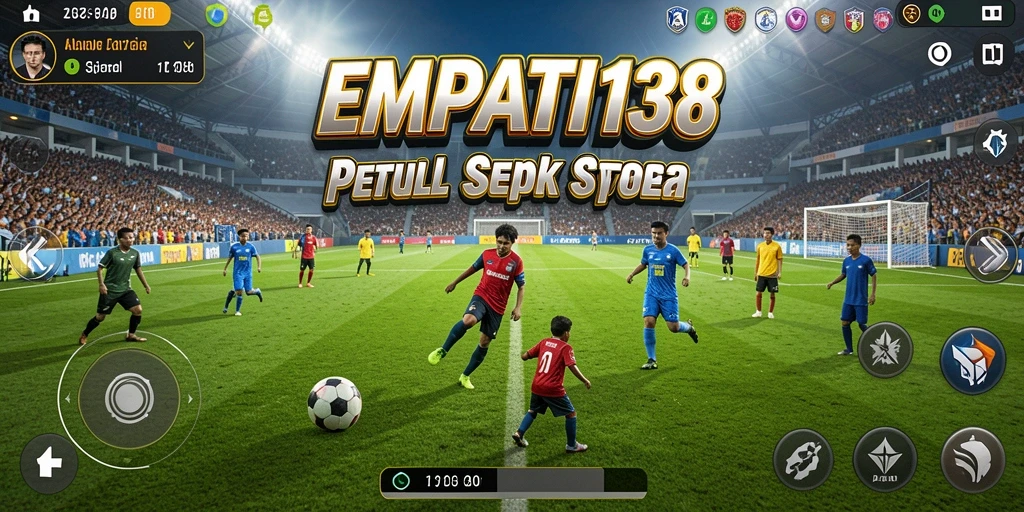 Screenshot gameplay yang memperlihatkan aksi seru pemain sepak bola.