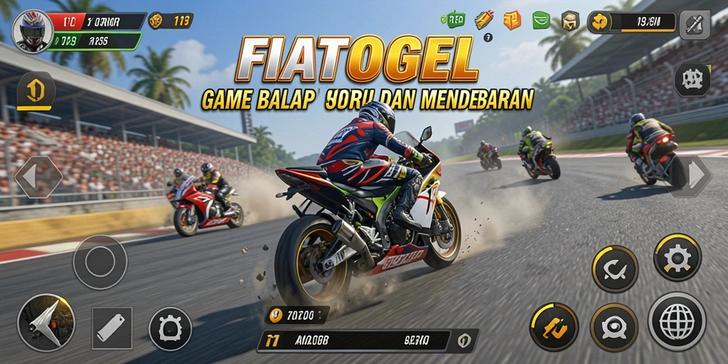 Tampilan gameplay FIATOGEL dengan aksi balap motor yang mendebarkan.