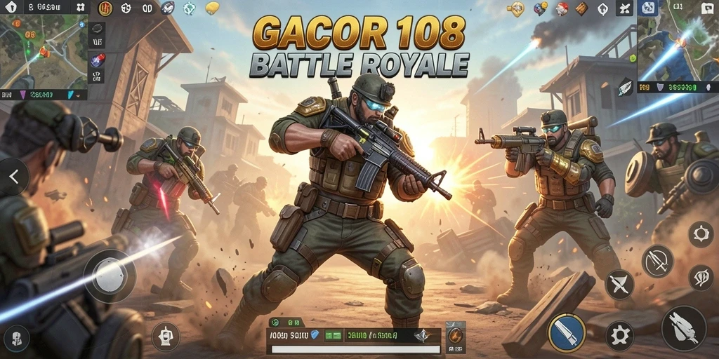 Tampilan gameplay seru dalam GACOR108, battle royale penuh aksi.