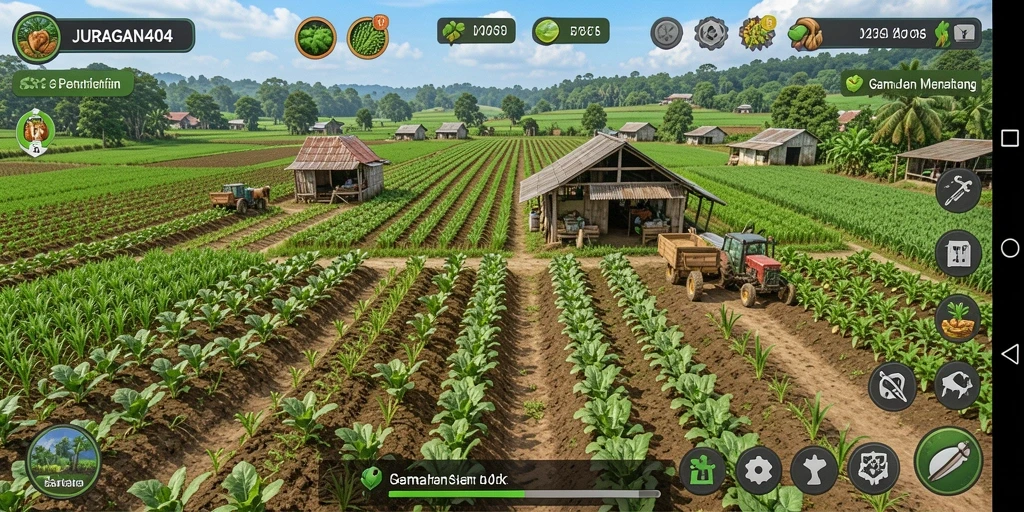Tampilan gameplay menarik di JURAGAN404 dengan elemen pertanian.