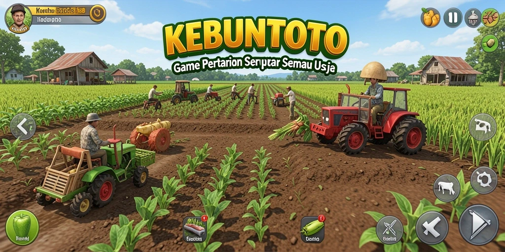Tangkapan layar gameplay KEBUNTOTO menunjukkan kebun yang hijau dan subur.