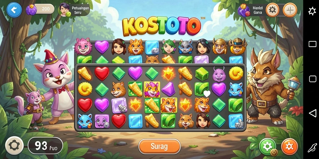 Tampilan gameplay KOSTOTO yang penuh warna dan menantang.