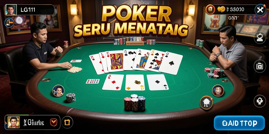 Tampilan gameplay poker yang seru dan interaktif.