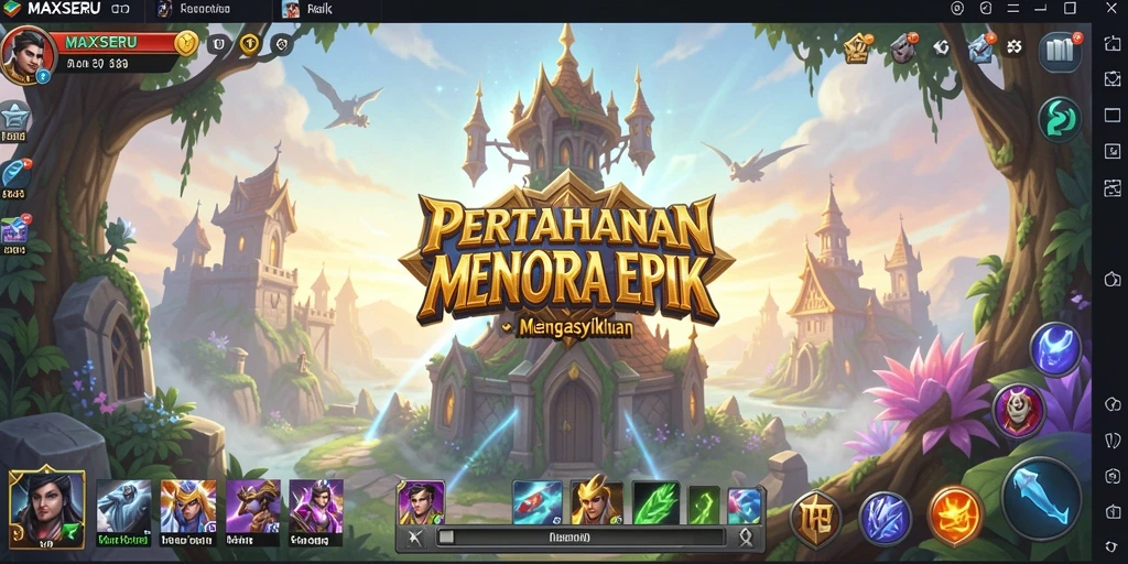 Tampilan menarik dan seru dari gameplay Tower Defense MAXSERU.