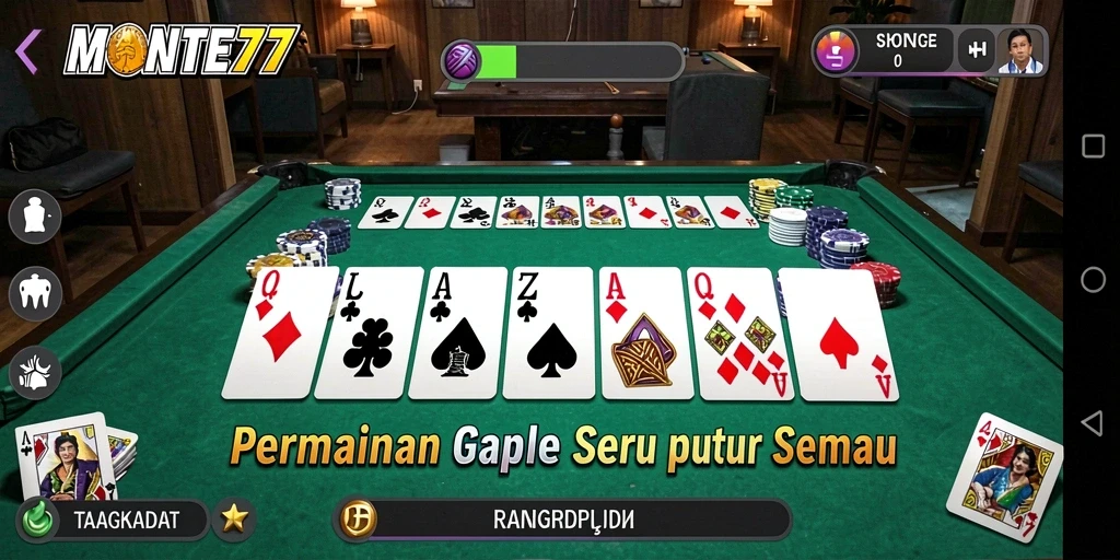 Tampilan seru gameplay Gaple di MONTE77.